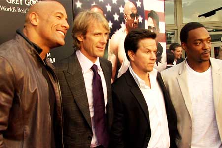Dwayne Johnson, Michael Bay, Mark Wahlberg, Anthony Mackie at Pain & Gain Miami premiere